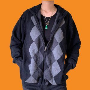 Black Checkered Zip Up Long Sleeve jacket